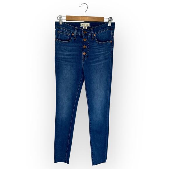 Madewell Women's Midrise Skinny Jeans Button Fly Size 26 Dark Wash Blue M2236 - Picture 1 of 11